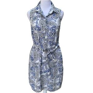 Banana Republic Blue White Paisley Sheath Dress‎ Sleeveless Sz 6 Summer Resort
